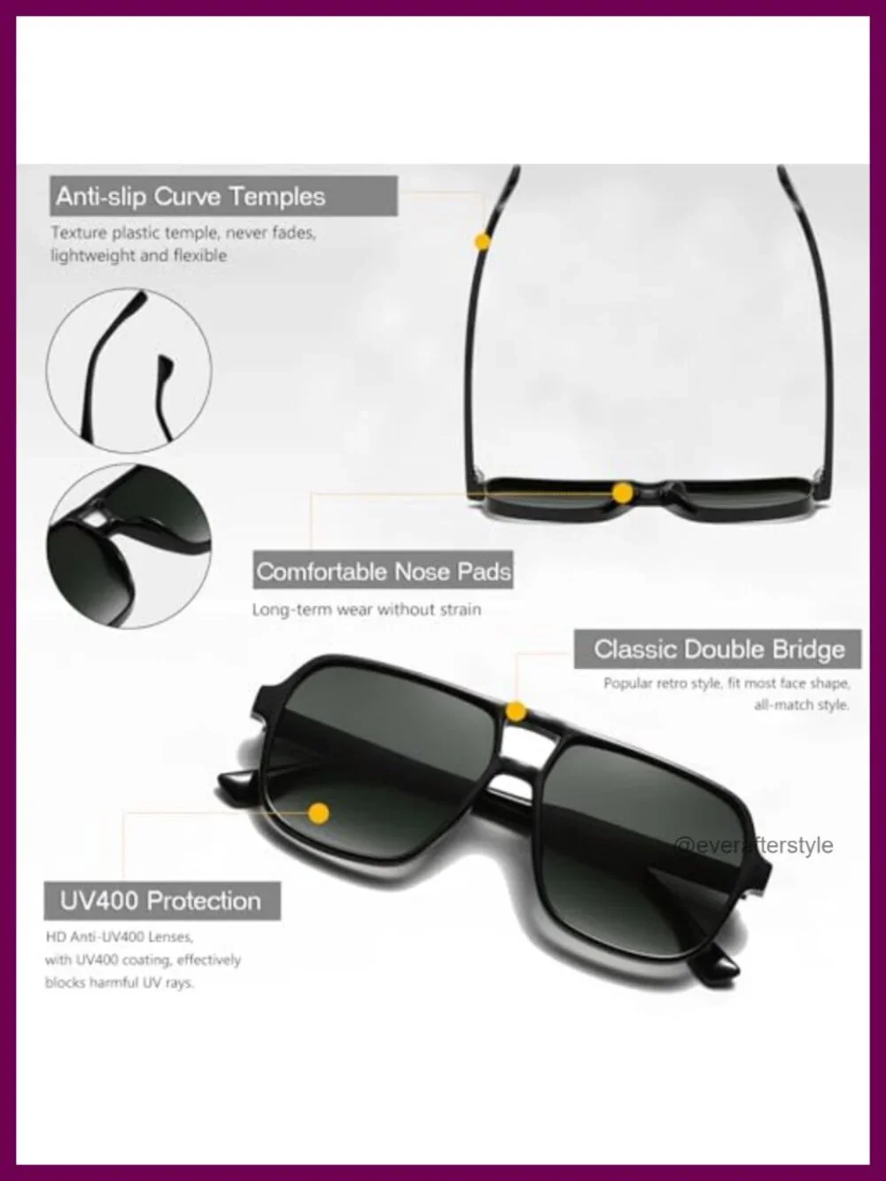 Retro Oversized Square Sunglasses UV400 Vintage Pilot Shades Unisex